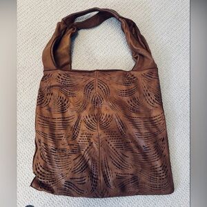 Errelleventidue Medium Brown Perforated XL Italian Leather Hobo Bag